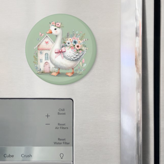 Cottage Goose Floral House Scene Magnet (In Situ (Fridge))