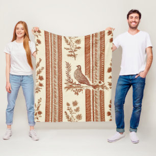 Cottage Hen Toile Terracotta Floral Pattern Fleece Blanket