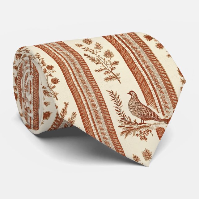 Cottage Hen Toile Terracotta Floral Pattern Tie (Rolled)