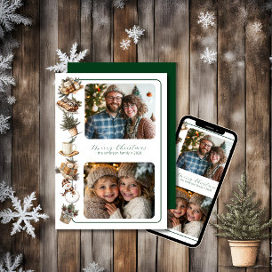 Cottage Hygge Two Photo (Green Tone) Holiday Card