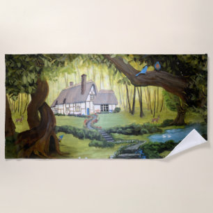 Cottage in Enchanted Forest Beach Towel