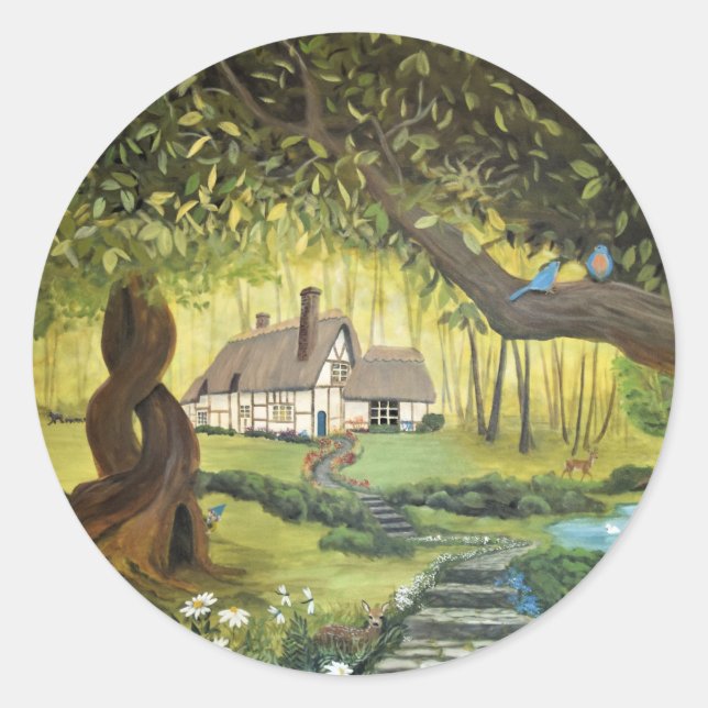 Cottage in the Woods Classic Round Sticker (Front)