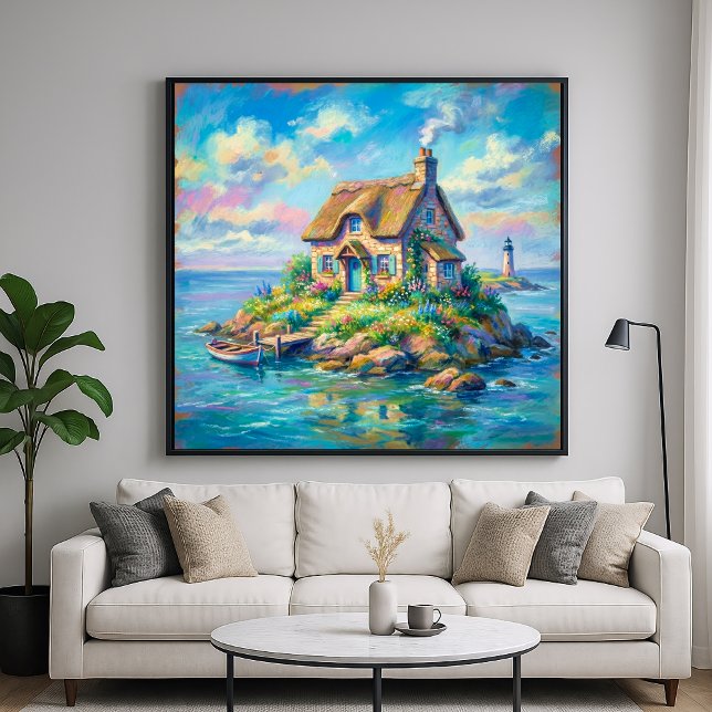 Cottage Island - Pastel Illustration Style Art Poster (Creator Uploaded)