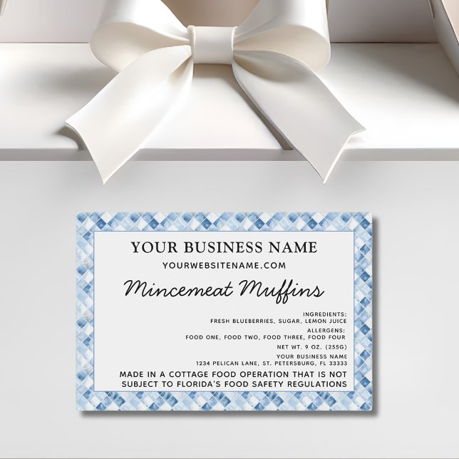 Cottage Law Home Bakery Ingredients Allergens  Food Label (Dusty Blue Check Pattern Cottage Law Home Bakery Ingredients Allergens Food Label1)