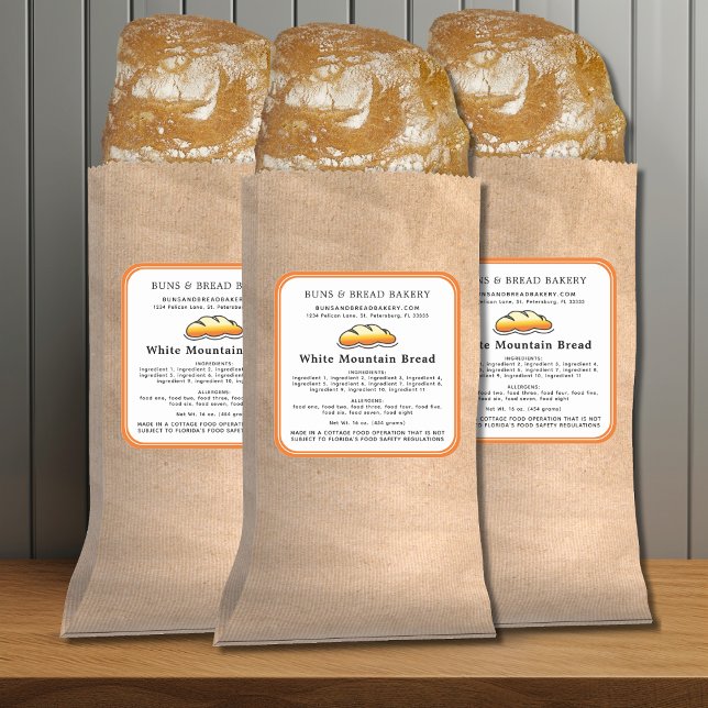 Cottage Law Home Bakery Ingredients Allergens Square Sticker (Cottage Law Labels with Ingredients and Allergens)