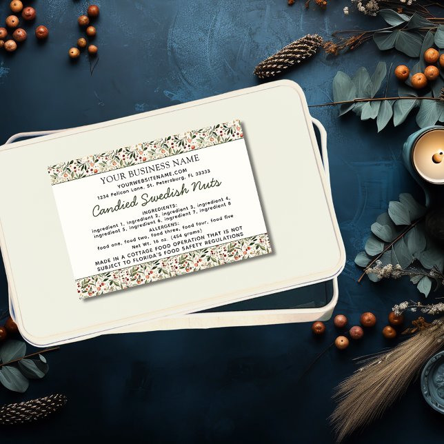 Cottage Law Homemade Food Ingredients Allergens Label (Festive Christmas Greenery Red Berries Cottage Law Homemade Food Ingredients Allergens Food Label )