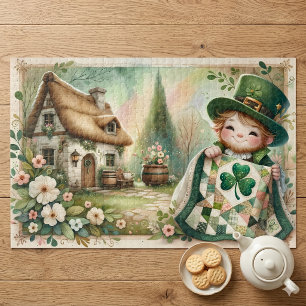 Cottage Leprechaun Patchwork Quilt Scene Jigsaw Puzzle