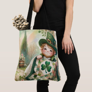 Cottage Leprechaun Patchwork Quilt Scene Tote Bag