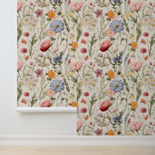 Cottage Meadow Colourful Wildflowers Wallpaper