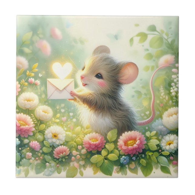Cottage Mouse Love Letter Meadow Ceramic Tile (Front)
