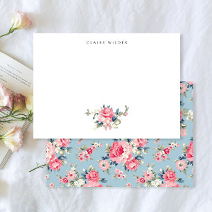 Cottage Pink Roses on Blue Background Card