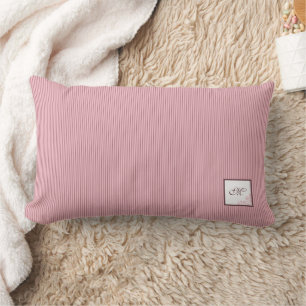 Cottage Pink Stripe Rose Lace Script Monogram Lumbar Cushion
