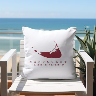 Cottage Red Nantucket Map with Coordinates Lumbar Cushion