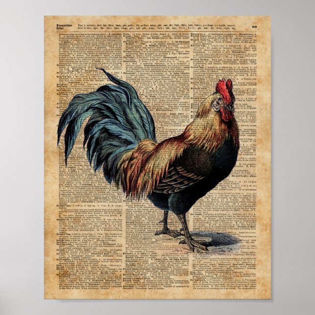 Cottage Rooster Vintage Dictionary Book Page Poster (Front)