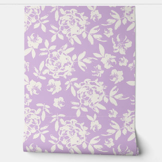 Cottage Rose Floral - Girly Lavender Purple White Wallpaper