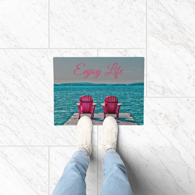 Cottage Rustic Adirondack Chairs Enjoy Life Doormat (Indoor)