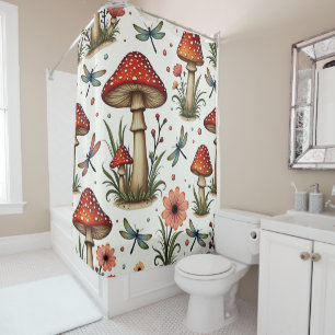 Cottage Shrooms and Flowers Shower Curtain