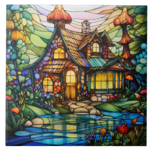 Cottage Stained Glass Ceramic Tile