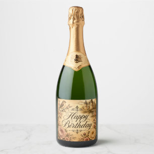 cottage style birthday champagne bottle label