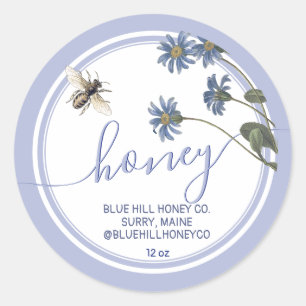 Cottage Style Blue Flowers Honey Label with Bee 