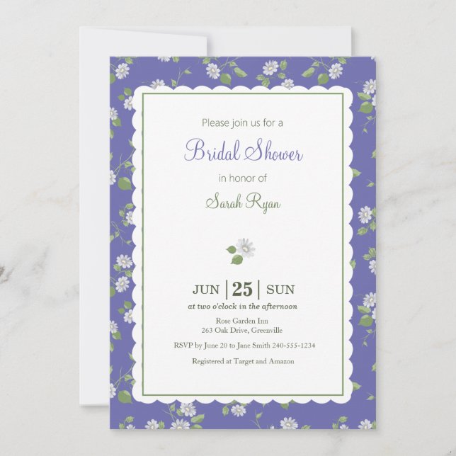 Cottage Style Periwinkle Floral Daisies Invitation (Front)