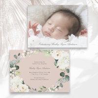 Cottage White Floral Birth Announcement for Girl