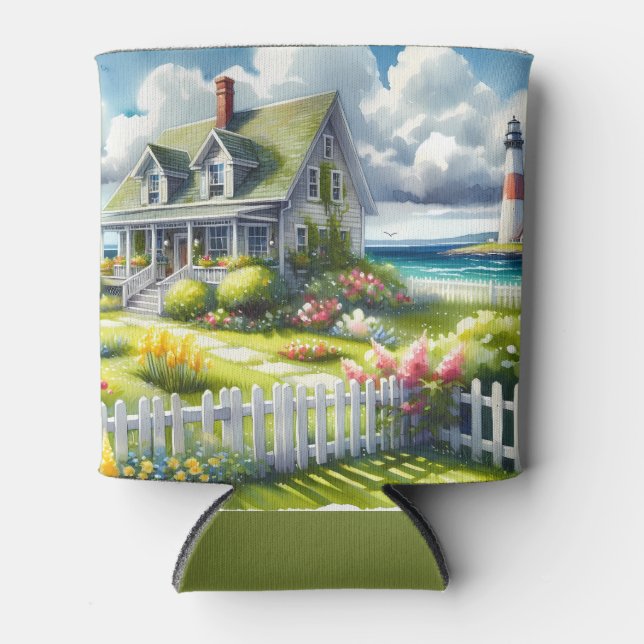 Cottage With View Of The Lighthouse Can Cooler (Front)