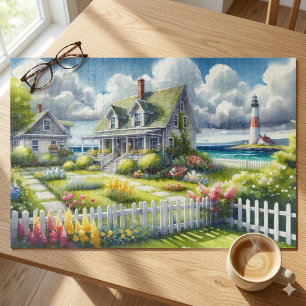 Cottage With View Of The Lighthouse Jigsaw Puzzle