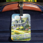 Cottage With View Of The Lighthouse Luggage Tag<br><div class="desc">A dreamy coastal cottagecore landscape filled with soft watercolor charm and breezy seaside tranquility. A welcoming seaside cottage sits among lush garden paths, blooming flowers, and a bright white picket fence, creating a warm storybook atmosphere. In the distance, a tall lighthouse rises beside sparkling blue ocean waves, adding a classic...</div>