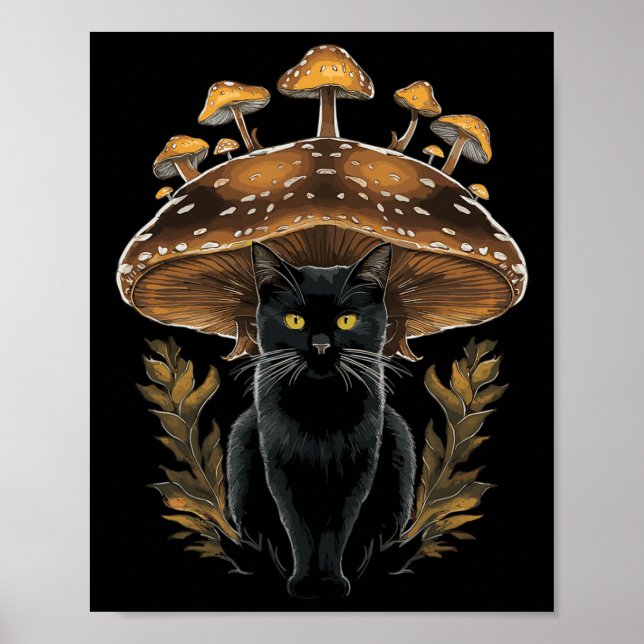 Cottagecore Aesthetic Cat Mushroom  Poster (Front)