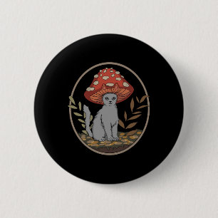 Cottagecore Aesthetic Cat With Mushroom Hat  6 Cm Round Badge