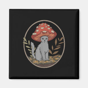 Cottagecore Aesthetic Cat With Mushroom Hat Magnet