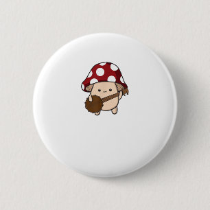 Cottagecore Aesthetic Cute Mushroom Playing Banjo  6 Cm Round Badge