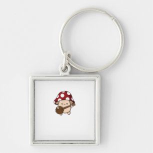 Cottagecore Aesthetic Cute Mushroom Playing Banjo Key Ring