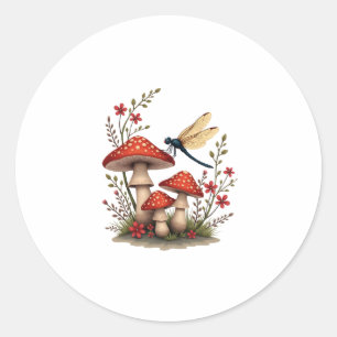 Cottagecore Aesthetic Dragonfly Mushroom Witchy Fl Classic Round Sticker