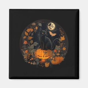Cottagecore Aesthetic Floral Black Cat Pumpkins Magnet