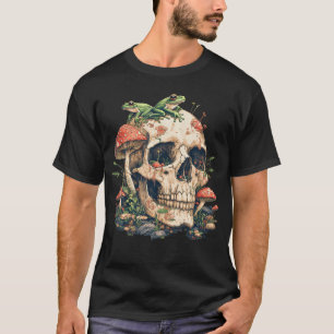 Cottagecore Aesthetic Frog Mushroom Skull T-Shirt