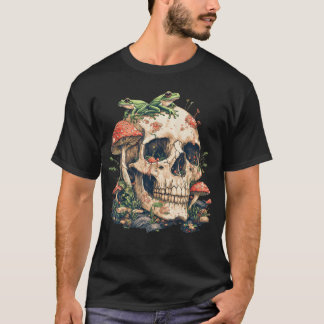 Cottagecore Aesthetic Frog Mushroom Skull T-Shirt