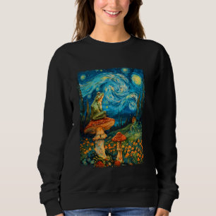 Cottagecore Aesthetic Frog Mushroom Starry Night P Sweatshirt