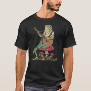 Cottagecore Aesthetic Frog Playing Banjo on Mushro T-Shirt