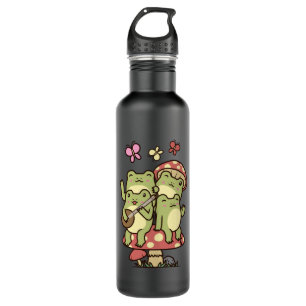 Cottagecore Aesthetic Frog with banjo Mushroom 710 Ml Water Bottle
