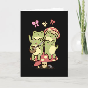 Cottagecore Aesthetic Frog with banjo Mushroom Card