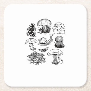 Cottagecore Aesthetic Goblincore Mushroom Snail Square Paper Coaster