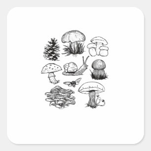 Cottagecore Aesthetic Goblincore Mushroom Snail Square Sticker