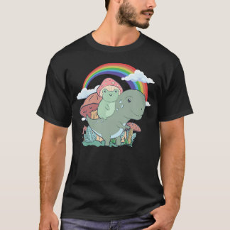 Cottagecore Aesthetic Kawaii Frog Riding A T-Rex D T-Shirt