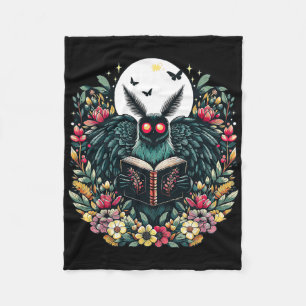Cottagecore Aesthetic Mothman Book Lover Camping  Fleece Blanket