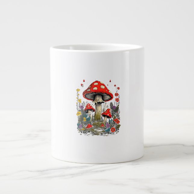 Cottagecore Aesthetic Mushroom Goblincore Minimal  Large Coffee Mug (Front)