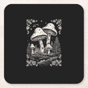 Cottagecore Aesthetic Mushroom Goblincore Mycology Square Paper Coaster