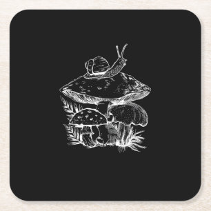 Cottagecore Aesthetic Mushroom Snail Fungi Goblinc Square Paper Coaster