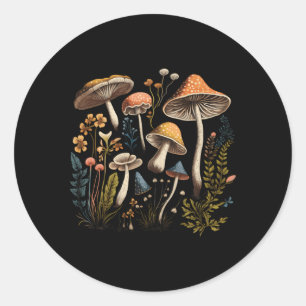 Cottagecore Aesthetic Mushrooms And Plants Classic Round Sticker
